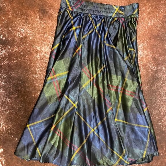 Cato Plaid Midi Skirt Navy Green Yellow Tartan Wrap Style XL - Picture 6 of 7